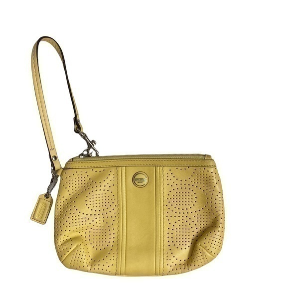 Coach yellow leather perforated signature c wristlet bag - Picture 1 of 7